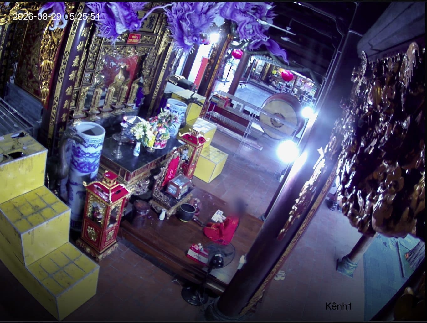 Worship hall camera: monitoring the altar and donation box area