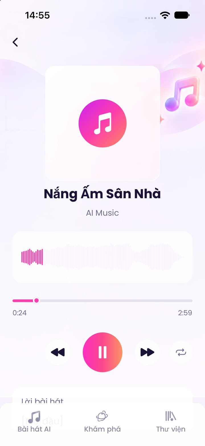 Player: sound wave, progress bar and playback controls